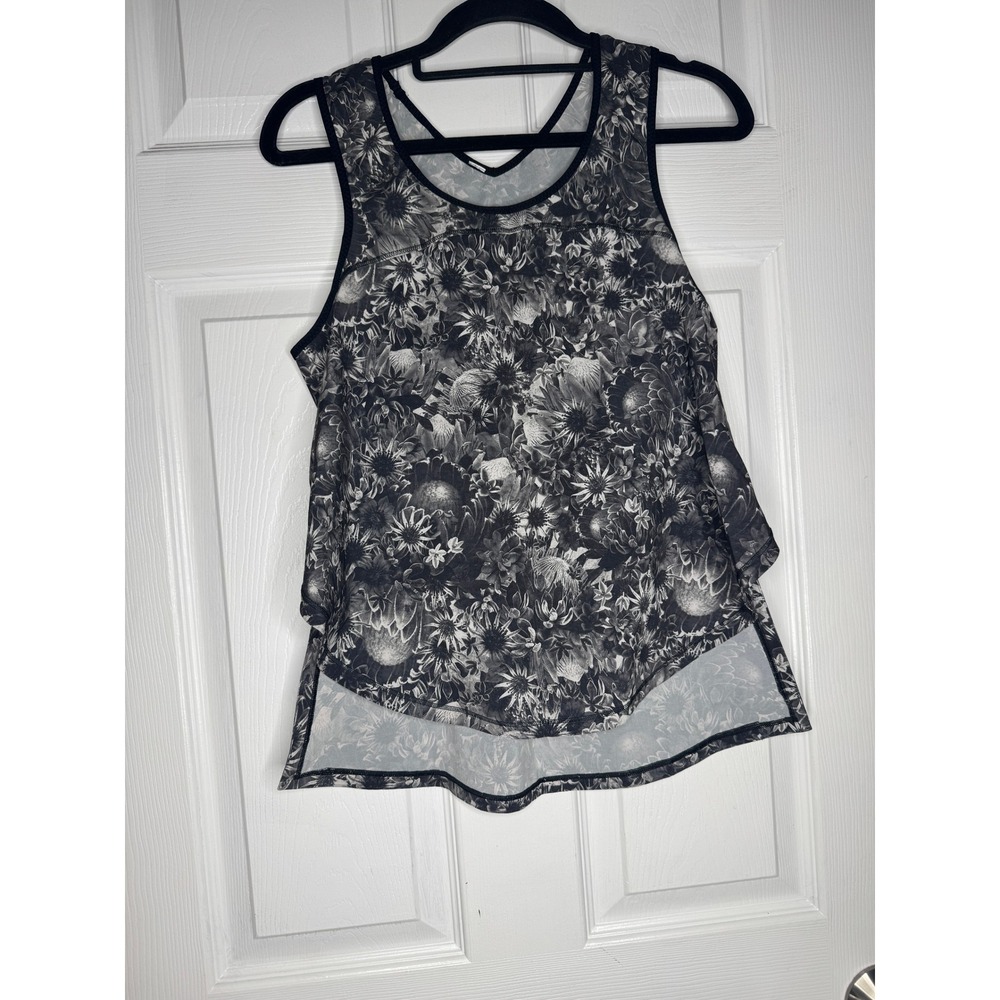 Lululemon Run Split Singlet Tank Flowabunga Black/White Athleisure‎
